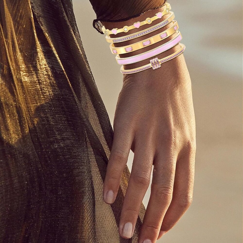 Charming Stackable Pink Heart Bangles - Perfect 1… - image 3
